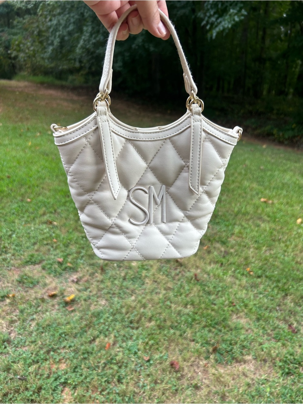 Steve Madden Quilted Mini Tote Bag Ivory Cream Gold Hardware